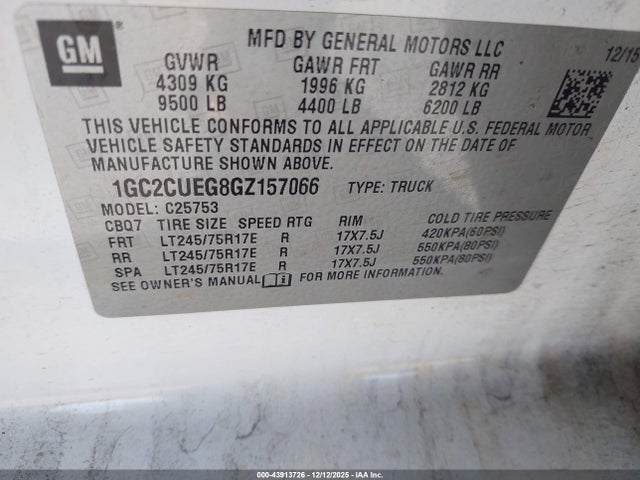 1GC2CUEG8GZ157066 Chevrolet Silverado 2500hd Wt