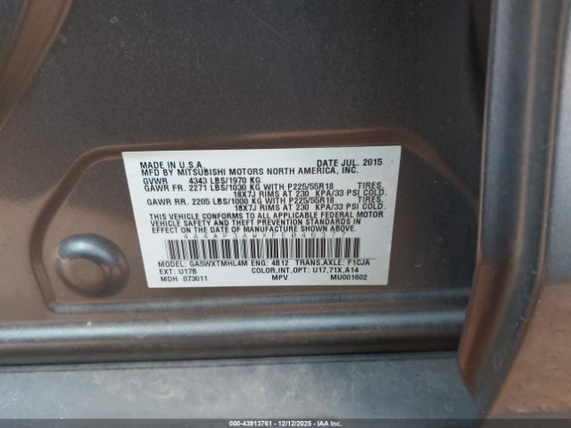 2015 MITSUBISHI OUTLANDER SPORT 4A4AP3AWXFE046377 Photo 8