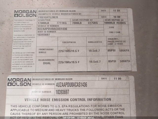Продажа на аукционе авто 2010 Freightliner Chassis M Line Walk-in Van, vin: 4UZAAPDU0ACAS1436, номер лота: 43913861