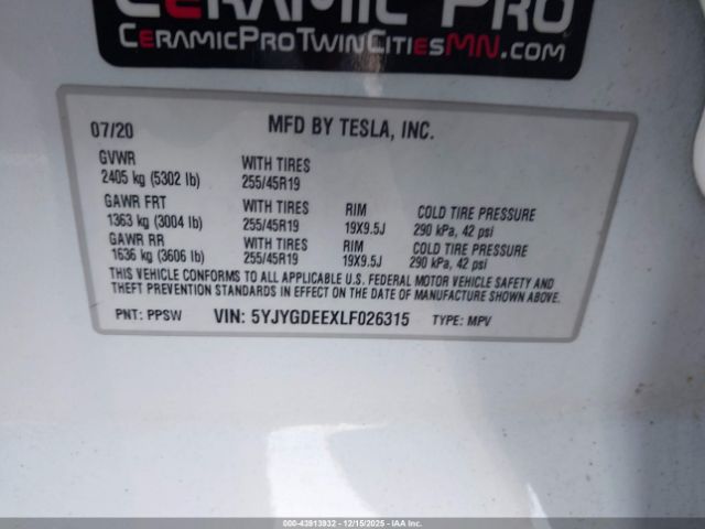 2020 TESLA MODEL Y 5YJYGDEEXLF026315 Photo 8