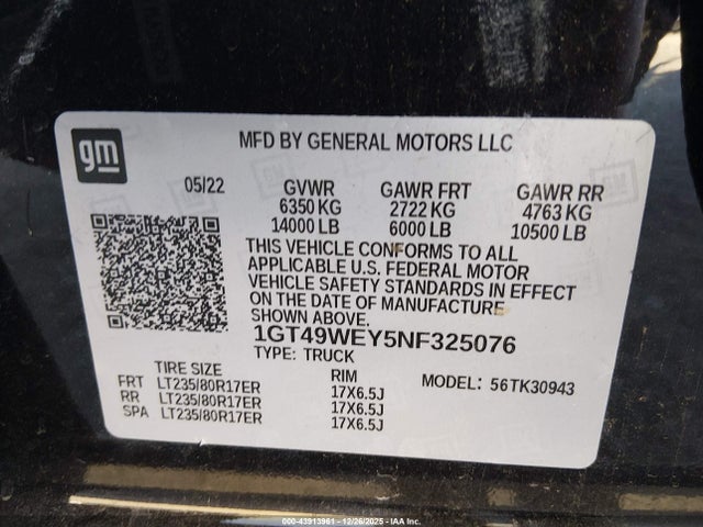 Продаж на аукціоні авто 2022 Gmc Sierra 3500hd 4wd  Long Bed Denali, vin: 1GT49WEY5NF325076, номер лоту: 43913961