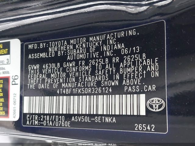 2013 TOYOTA CAMRY 4T4BF1FK5DR326124 Photo 8