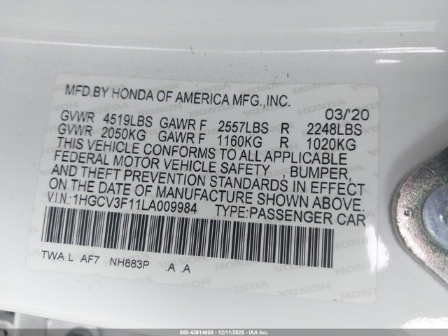 Honda lfb2 2020 1HGCV3F11LA009984 Image 9
