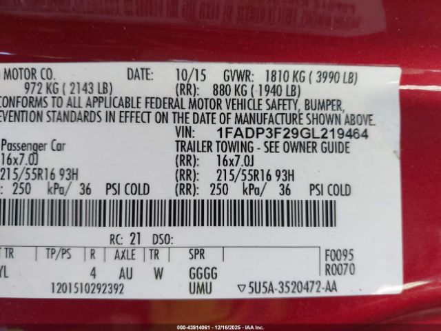 2016 FORD FOCUS 1FADP3F29GL219464 Photo 8