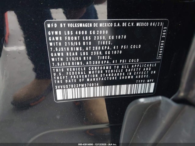 43914090 :رقم المزاد ، 3VVUX7B22PM370914 vin ، 2023 Volkswagen Taos 1.5t Se مزاد بيع