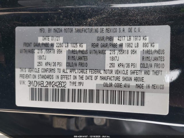 Aukcja sprzedaży 2021 Mazda Cx-30 Select, vin: 3MVDMABL2MM242602, numer aukcji: 43914107