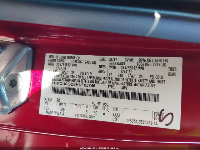 1FMCU0GD8HUF05746 Ford ESCAPE SE