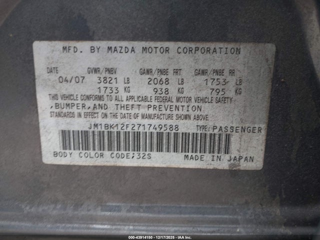2007 MAZDA MAZDA3 JM1BK12F271749588 Photo 8
