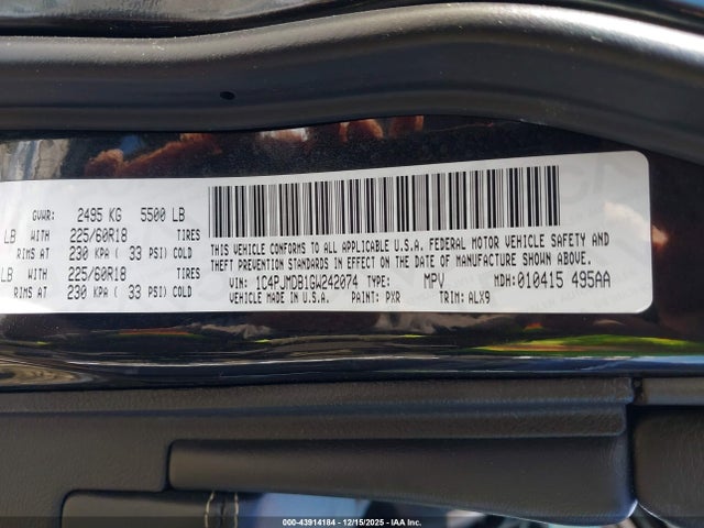 1C4PJMDB1GW242074 Jeep Cherokee Limited