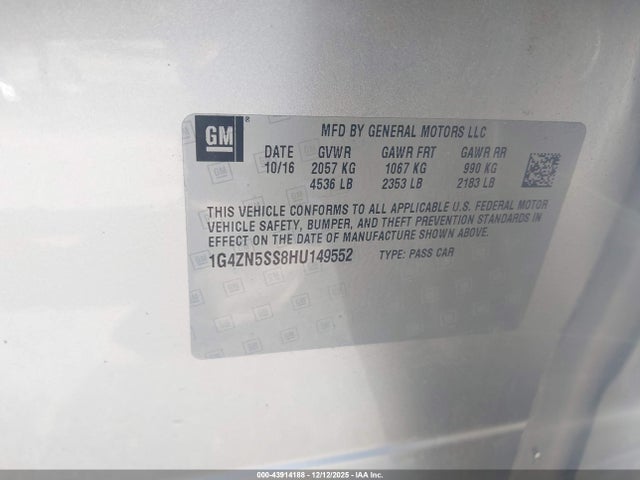 43914188 :رقم المزاد ، 1G4ZN5SS8HU149552 vin ، 2017 Buick Lacrosse Preferred مزاد بيع