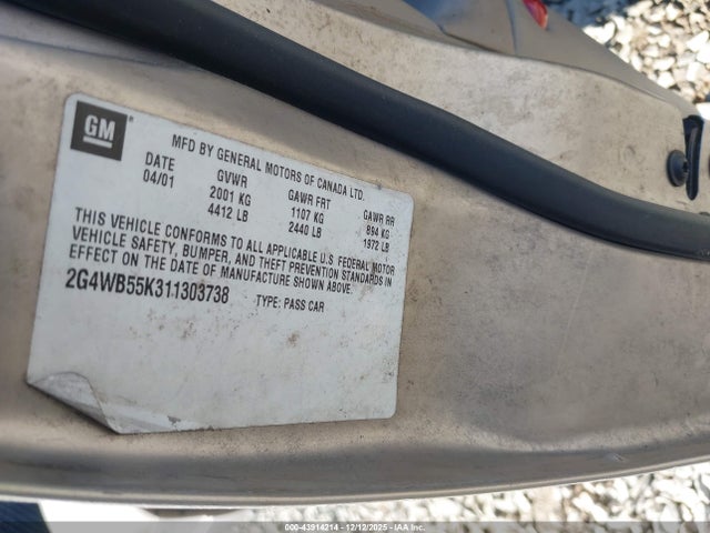 2001 Buick Regal Ls მანქანა იყიდება აუქციონზე, vin: 2G4WB55K311303738, აუქციონის ნომერი: 43914214