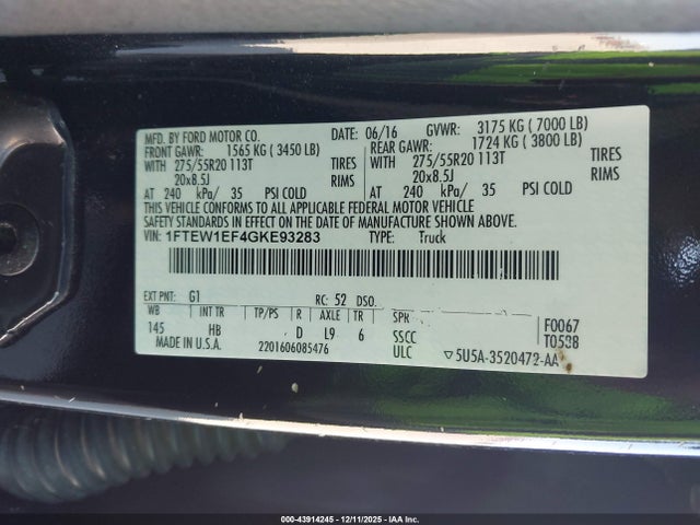 Ford F-150 Lariat 2016 1FTEW1EF4GKE93283 Image 9