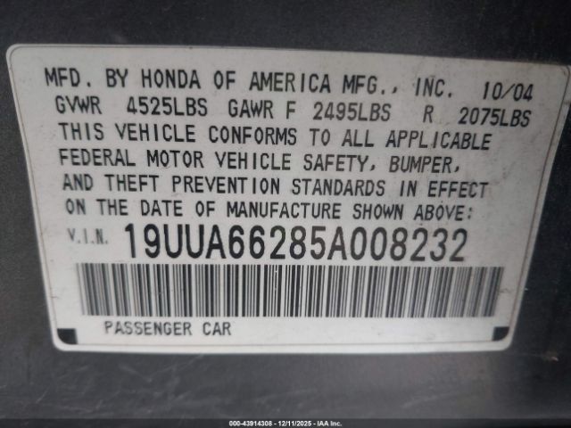 2005 ACURA TL 19UUA66285A008232 Photo 8