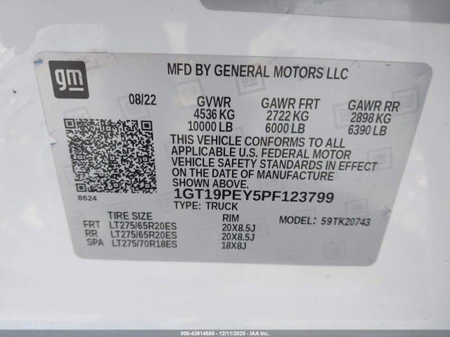 1GT19PEY5PF123799 GMC Sierra 2500hd 4wd Standard Bed At4