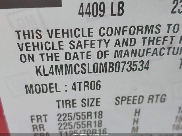 43914602 :رقم المزاد ، KL4MMCSL0MB073534 vin ، 2021 Buick Encore Gx Awd Preferred مزاد بيع