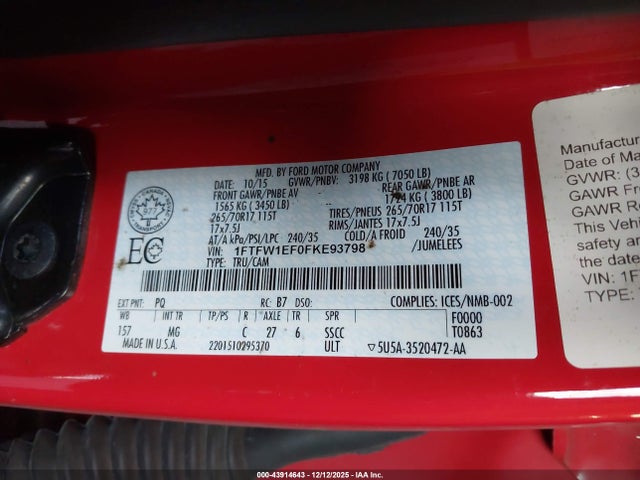 2015 FORD F-150 1FTFW1EF0FKE93798 Photo 8