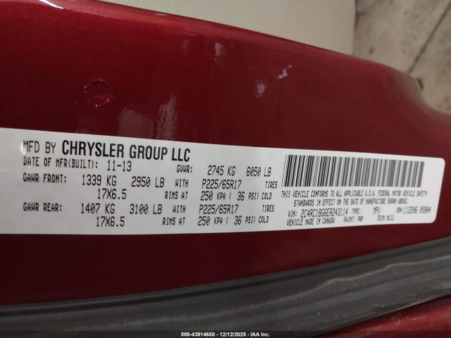 Продажа на аукционе авто 2014 Chrysler Town & Country Touring, vin: 2C4RC1BG6ER243114, номер лота: 43914650