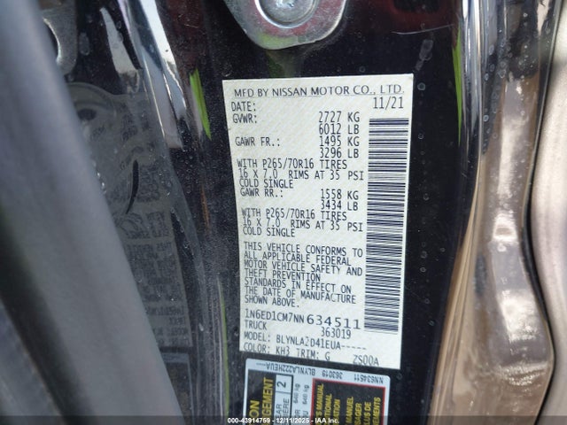 Nissan Frontier King Cab S 4x4 2022 1N6ED1CM7NN634511 Image 9