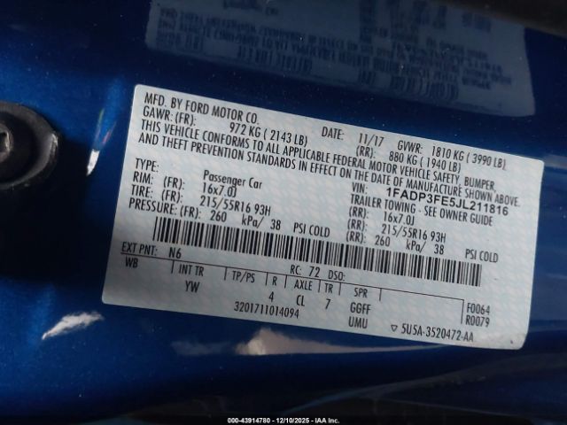 2018 FORD FOCUS 1FADP3FE5JL211816 Photo 8