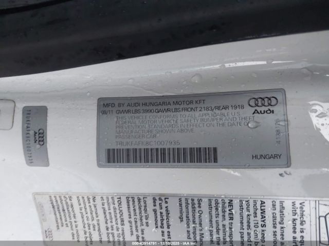 2012 AUDI TT TRUKFAFK8C1007935 Photo 8