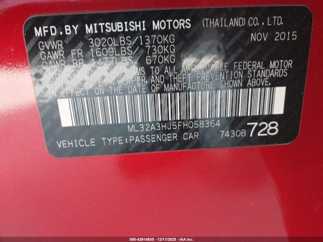2015 MITSUBISHI MIRAGE ML32A3HJ5FH058364 Photo 8