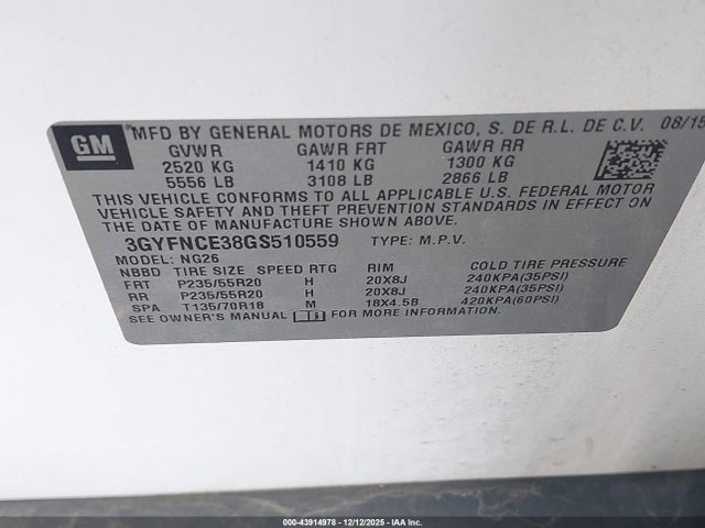 2016 CADILLAC SRX 3GYFNCE38GS510559 Photo 8