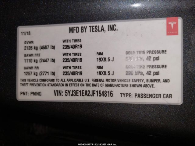 2018 TESLA MODEL 3 5YJ3E1EA2JF154816 Photo 8