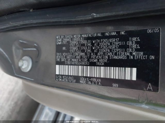 2005 TOYOTA TUNDRA 5TBDT48165S498263 Photo 8