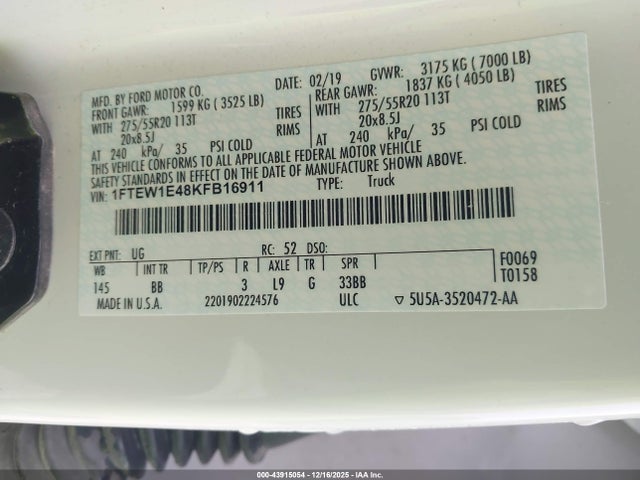 Ford F-150 Platinum 2019 1FTEW1E48KFB16911 Image 9
