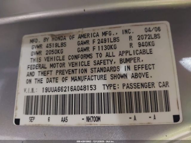 2006 ACURA TL 19UUA66216A048153 Photo 8