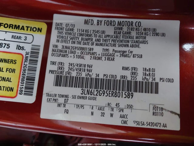 3LN6L2G95ER801589 Lincoln MKZ