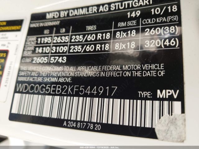 2019 MERCEDES-BENZ GLC 350E WDC0G5EB2KF544917 Photo 8