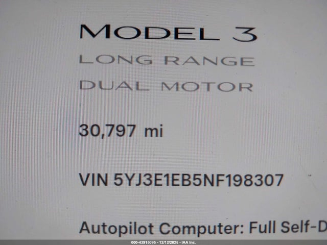 Tesla Model 3 Long Range Dual Motor All-wheel Drive 2022 5YJ3E1EB5NF198307 Image 14
