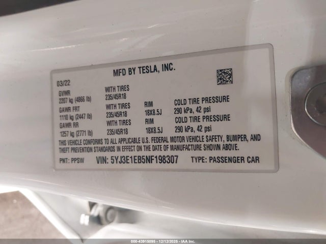 2022 TESLA MODEL 3 5YJ3E1EB5NF198307 Photo 8