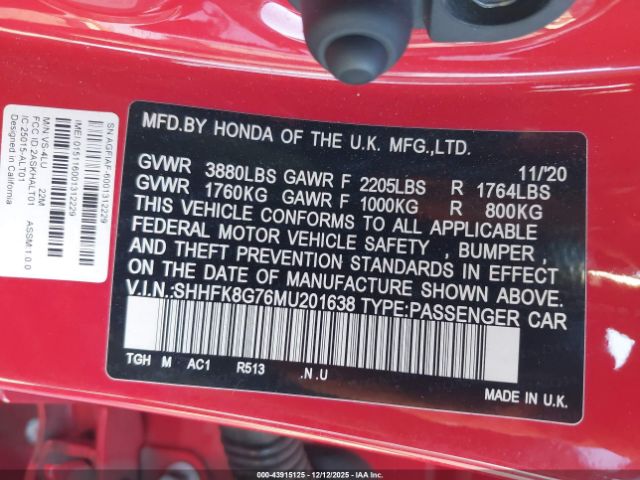 2021 HONDA CIVIC TYPE R SHHFK8G76MU201638 Photo 8