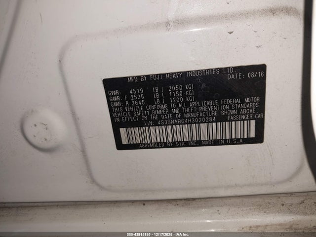 4S3BNAR64H3020284 Subaru Legacy 2.5i Sport