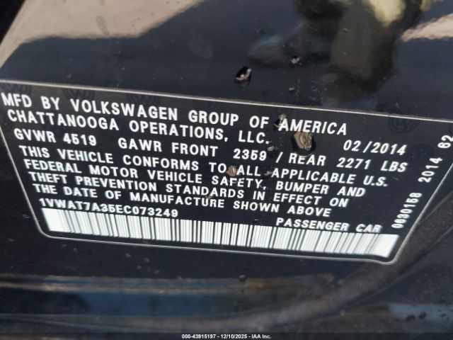2014 VOLKSWAGEN PASSAT 1VWAT7A35EC073249 Photo 8
