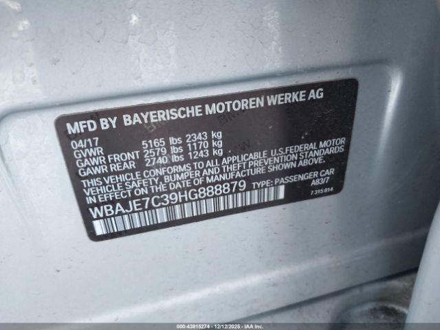 2017 BMW 540I WBAJE7C39HG888879 Photo 8