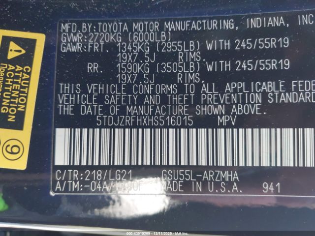 2017 TOYOTA HIGHLANDER 5TDJZRFHXHS516015 Photo 8