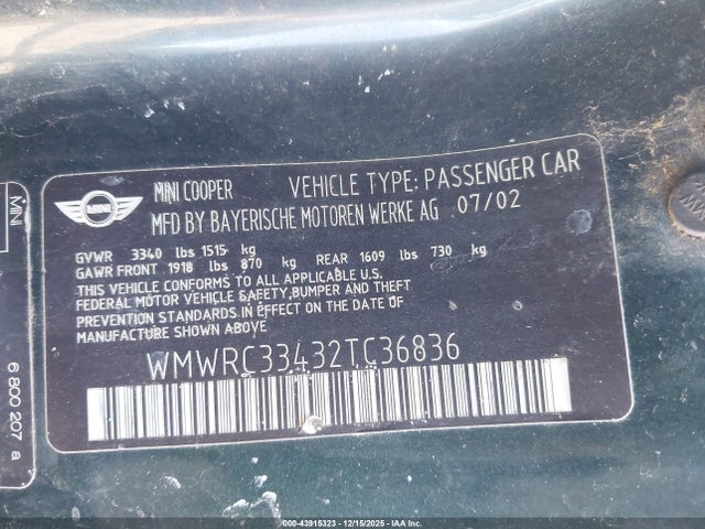 2002 MINI COOPER WMWRC33432TC36836 Photo 8