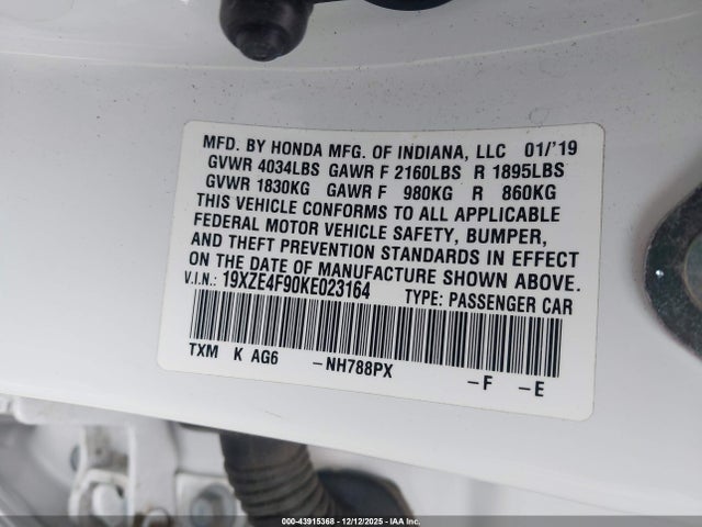 2019 HONDA INSIGHT 19XZE4F90KE023164 Photo 8