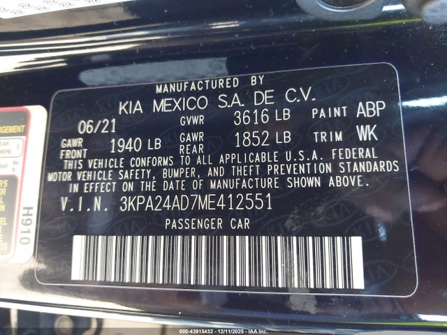 2021 KIA RIO 3KPA24AD7ME412551 Photo 8