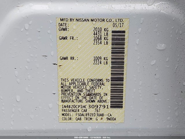 1N4BZ0CP1HC309791 Nissan LEAF S