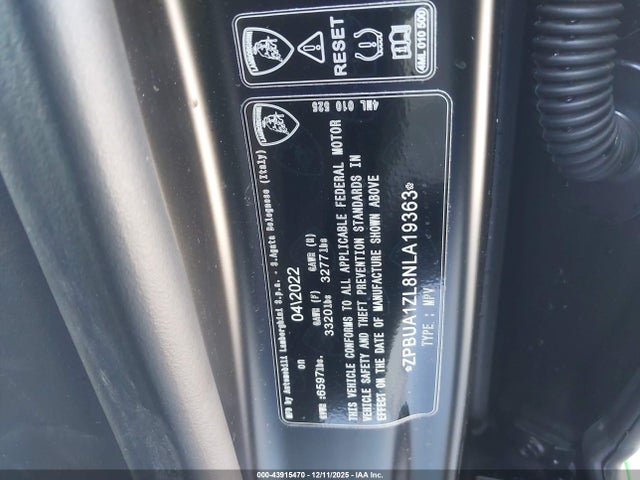 Aukcja sprzedaży 2022 Lamborghini Urus Graphite Capsule/pearl Capsule, vin: ZPBUA1ZL8NLA19363, numer aukcji: 43915470