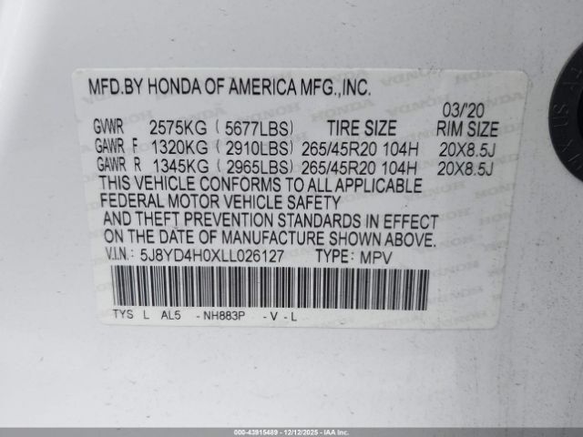 2020 ACURA MDX 5J8YD4H0XLL026127 Photo 8