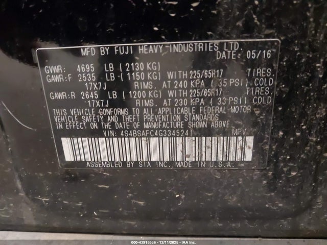 Subaru Outback 2.5i Premium 2016 4S4BSAFC4G3345241 Image 9