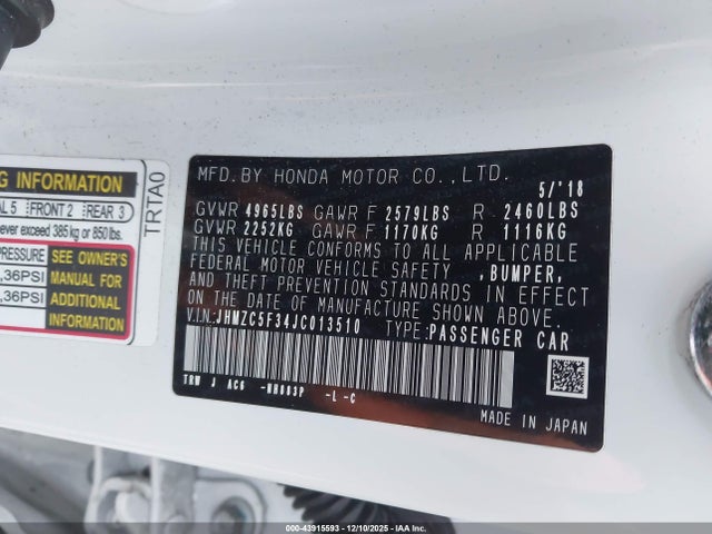 JHMZC5F34JC013510 Honda Clarity Plug-in Hybrid Touring