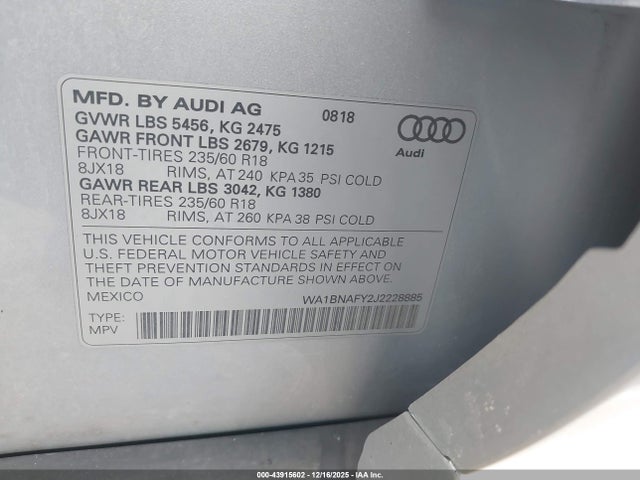 2018 AUDI Q5 WA1BNAFY2J2228885 Photo 8
