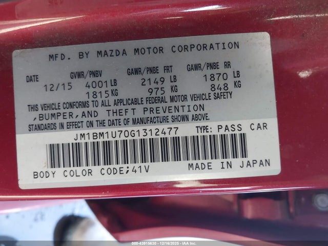 JM1BM1U70G1312477 Mazda Mazda3 I Sport