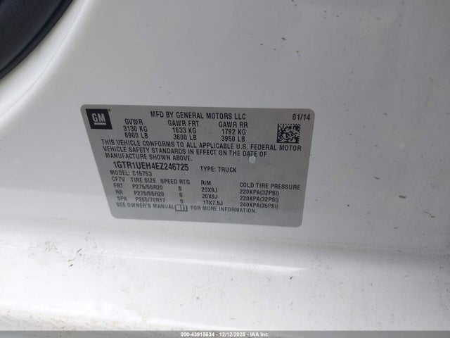 Продажа на аукционе авто 2014 Gmc Sierra 1500 Sle, vin: 1GTR1UEH4EZ246725, номер лота: 43915634